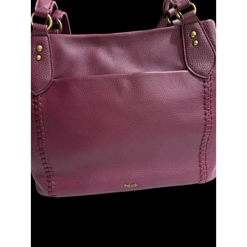 THE SAK Burgundy Leather Shoulder Bag Large Tote Purse